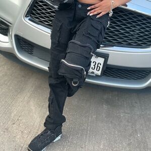 Men's Black Cargo jeans Utility Pants with Zipper Details